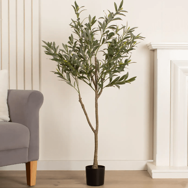 Artificial Olive Tree in Black Plastic Plant Pot from Dunelm