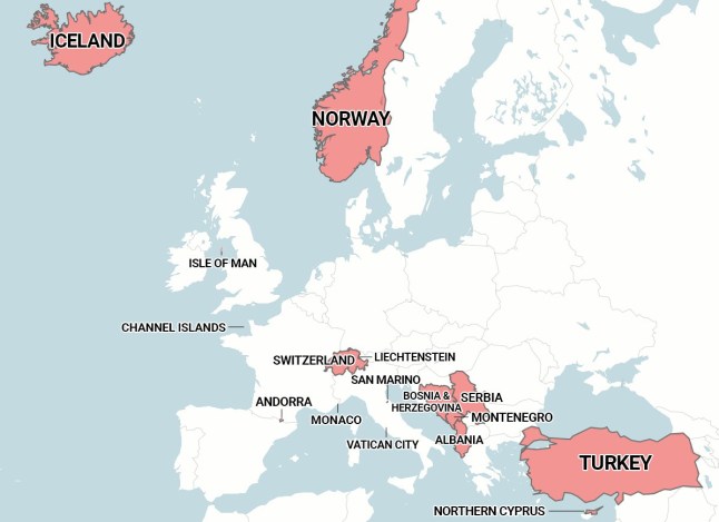 METRO GRAPHICS popular destinations that may not be covered by EU/Europe roaming packages (Picture: datawrapper/Metro.co.uk)