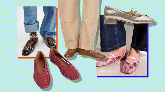 Model wearing summer ballet flats, and various cut-outs