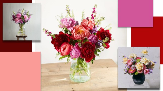 Different bunches of peonies you can recieve by post, in vases