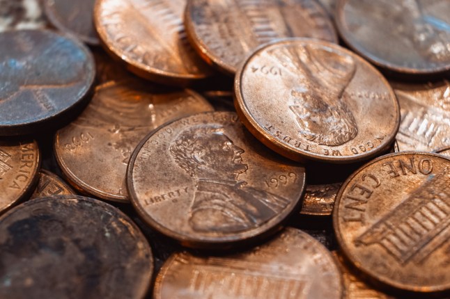 Close-up of a heap of US pennies